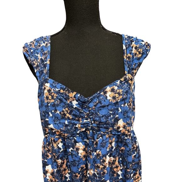 Free People Pattern Play Mini Dress Blue Size M Smocked Short Sleeves Feminine - Picture 3 of 7